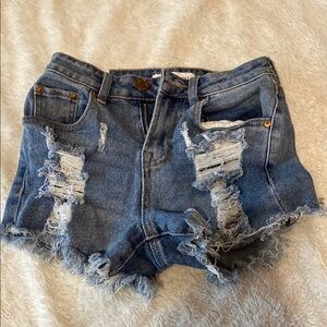 Distressed Blue Denim Shorts